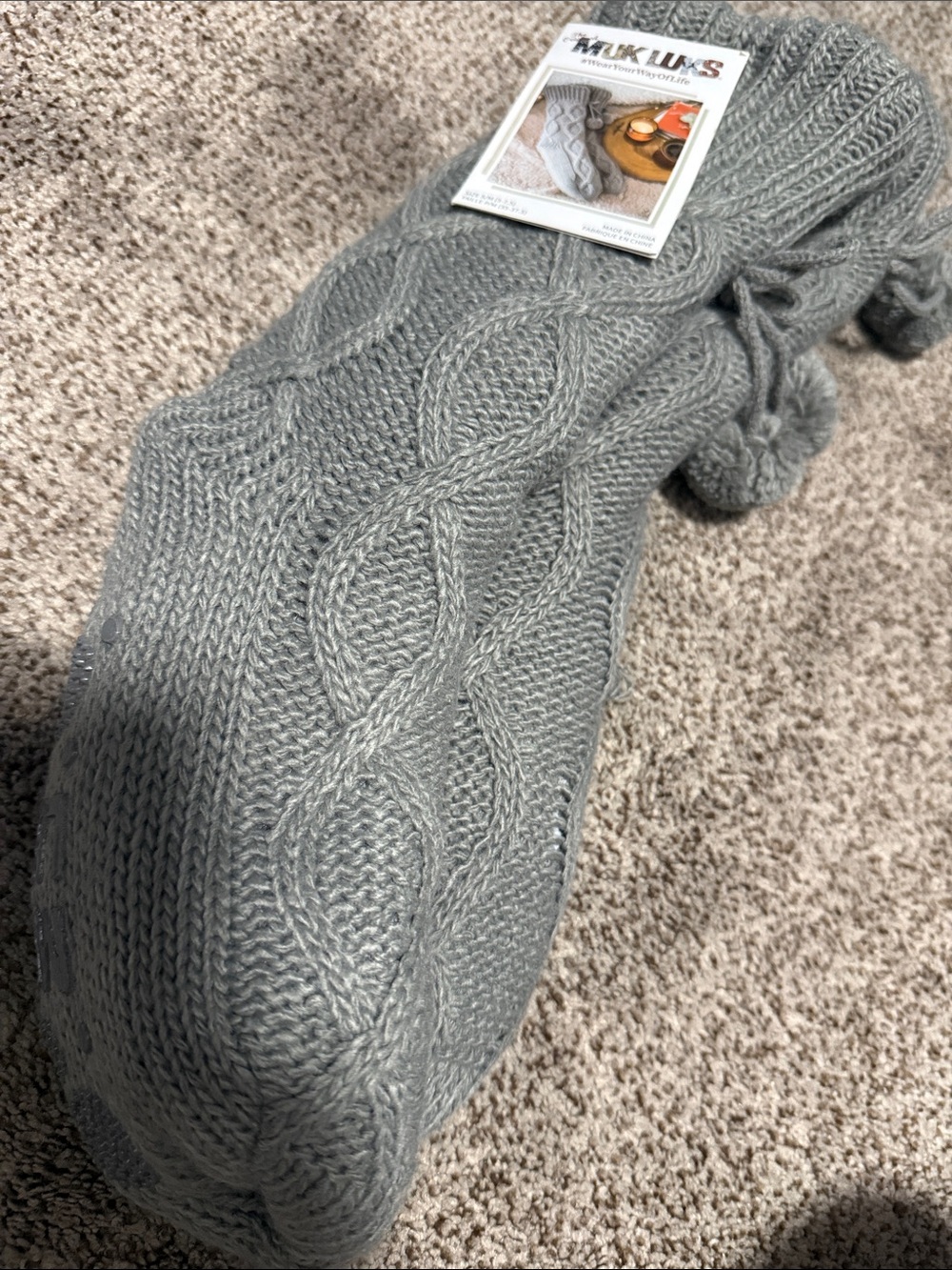 NEW Muk Luks fleece lined slipper socks-  Light Gray